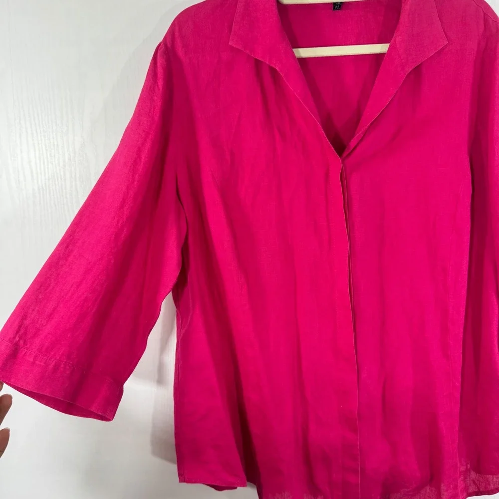 Lafayette 148 New York Linen‎ Button Up Shirt 3/4 Sleeve Pink Blouse Top - Picture 6 of 11